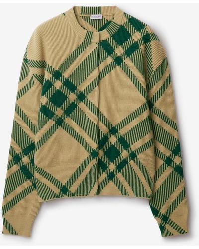 Burberry Check Wool Blend Cardigan - Green