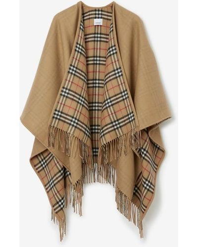 Burberry Reversible Check Wool Cape - Brown