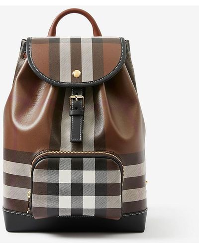 Burberry Check And Leather Backpack - Brown