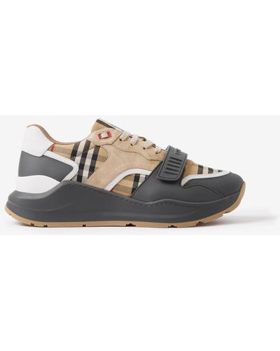 Burberry Ramsey Checked Leather And Suede Sneakers - Brown