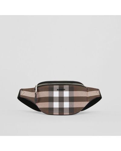 Burberry Exaggerated Check And Leather Mini Bum Bag - Brown
