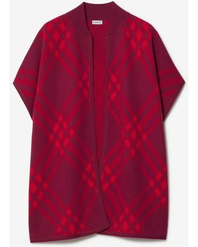 Burberry Check Wool Cape - Red