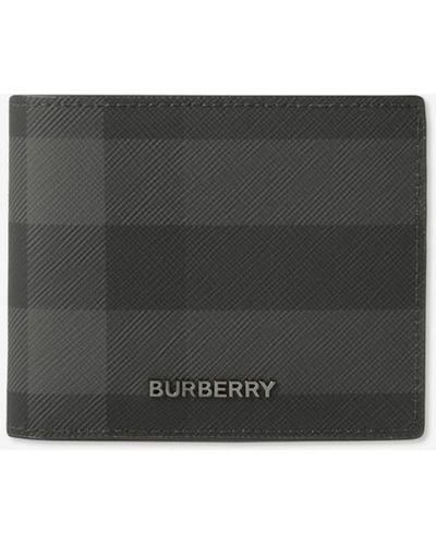 Burberry Logo Detail Charcoal Check Slim Bifold Wallet - Gray