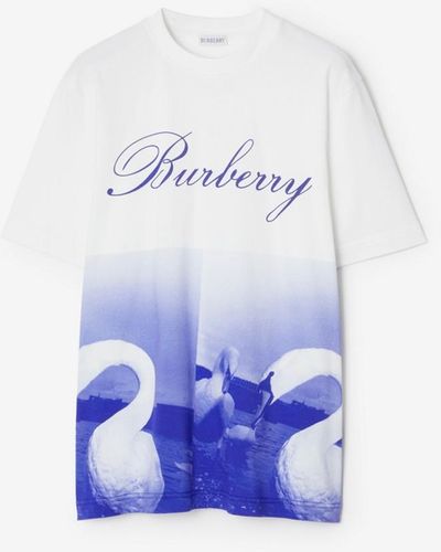 Burberry T-shirt en coton à imprimé cygne - Bleu