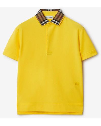 Burberry Check Collar Cotton Polo Shirt - Yellow