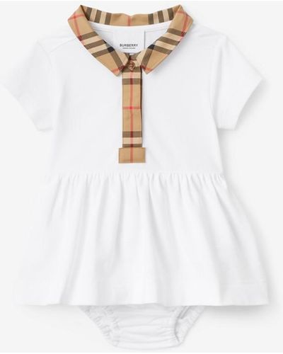 Burberry Check Trim Stretch Cotton Piqué Dress With Bloomers - White