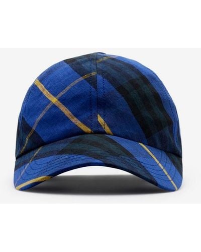 Burberry Check Linen Baseball Cap - Blue