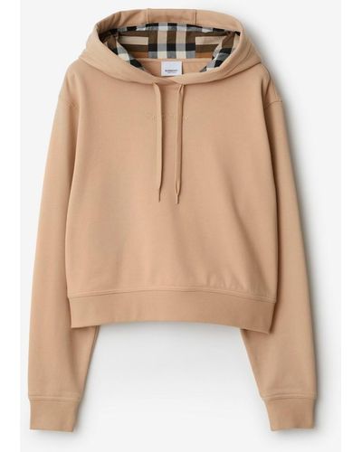 Burberry Cropped Cotton Hoodie - Natural