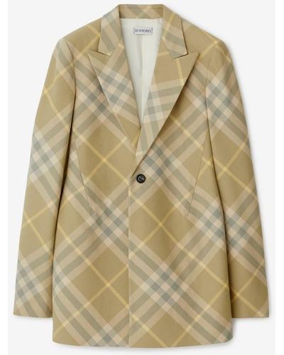 Burberry Check Wool Tailored Jacket - Natural