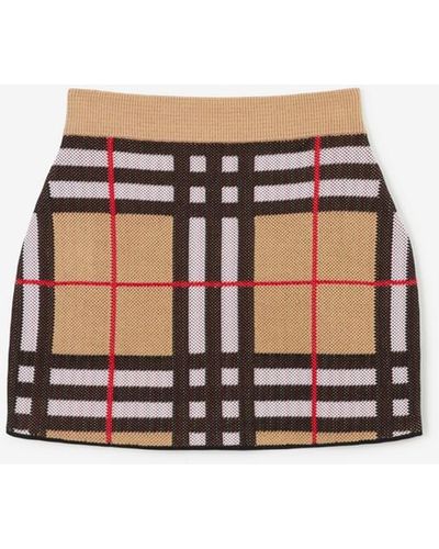Burberry Check Cotton Blend Mini Skirt - Brown