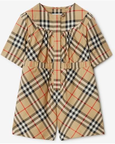 Burberry Check Stretch Cotton Playsuit - Natural