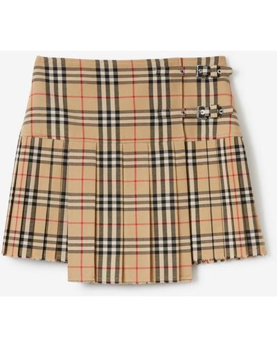 Burberry Mini-Kilt aus Wolle in Check mit Falten - Mehrfarbig