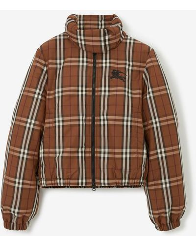 Burberry Cropped Check Nylon Puffer Jacket - Brown