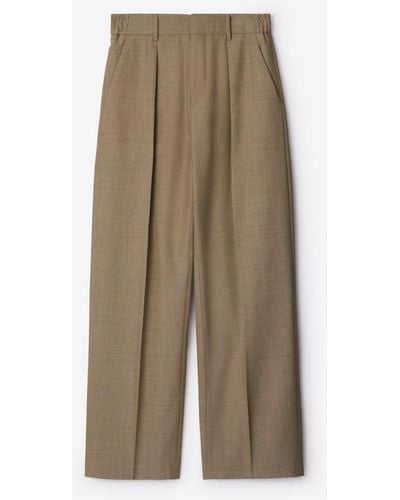 Burberry Herringbone Wool Tailored Pants - Natural
