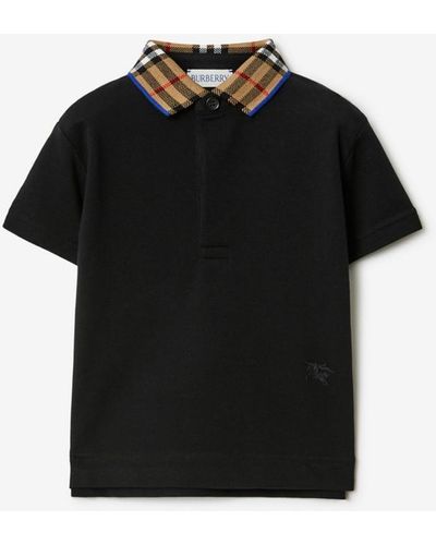 Burberry Check Collar Cotton Polo Shirt - Black
