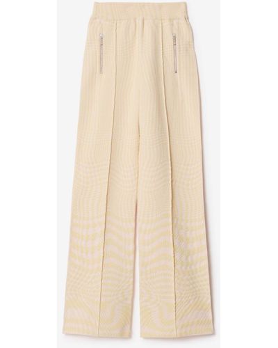 Burberry Warped Houndstooth Wool Blend Trousers - Natural