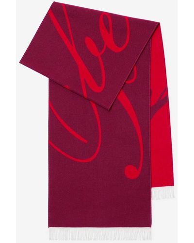 Burberry Logo Wool Silk Scarf - Red