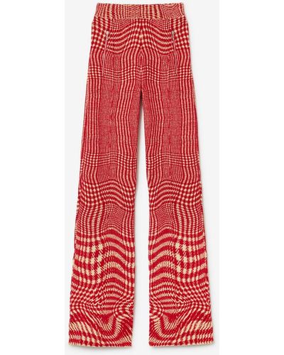 Burberry Warped Houndstooth Wool Blend Trousers - Red