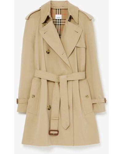 Burberry Short Gabardine Trench Coat - Natural