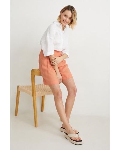C&A Shorts de lino-high waist - Rosa
