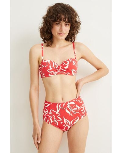 C&A Braguita de bikini-high waist-LYCRA® XTRA LIFETM-de flores - Rojo
