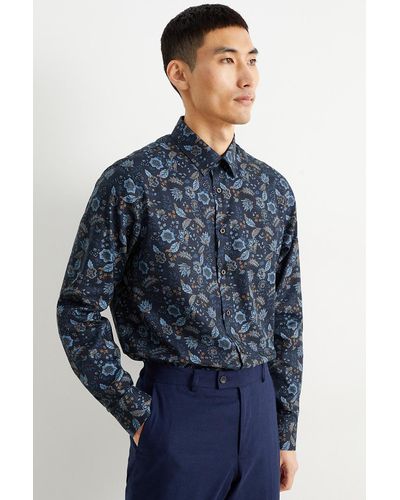 C&A Camisa de oficina-regular fit-button down-de planchado fácil - Azul