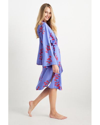 C&A Satijnen Kimono-gebloemd - Blauw