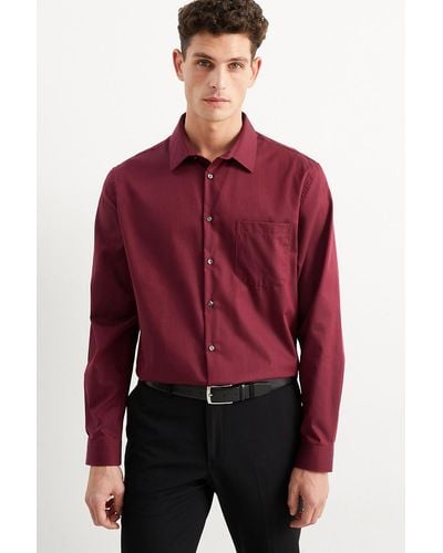 C&A Camisa de oficina-regular fit-kent-de planchado fácil - Rojo
