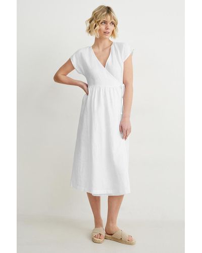 C&A Vestido cruzado de lino - Blanco