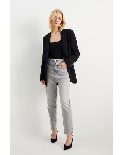 C&A Mom jeans con cinturón-high waist - Gris