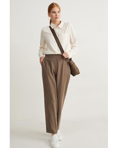 C&A Pantalón de tela-high waist-tapered fit - Neutro