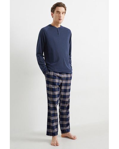 C&A Pyjama Met Flanellen Broek - Blauw