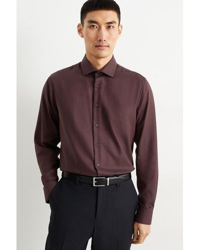 C&A Business-overhemd-regular Fit-cut Away-gemakkelijk Te Strijken - Paars