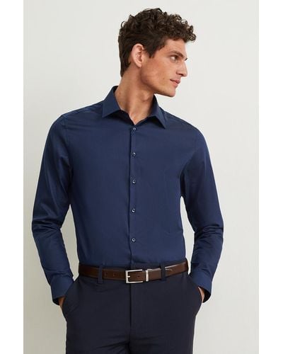 C&A Business-overhemd-slim Fit-kent-gemakkelijk Te Strijken - Blauw