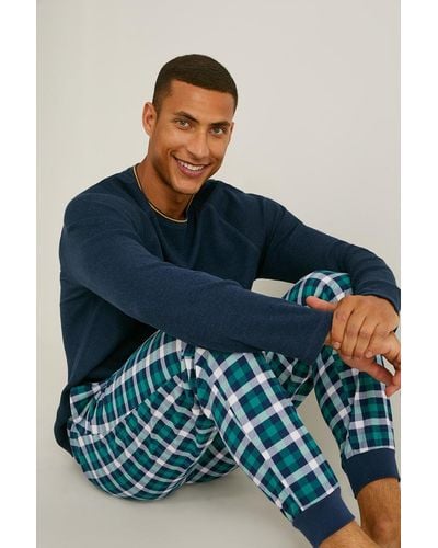 C&A Pantalón de pijama de franela-de cuadros - Azul