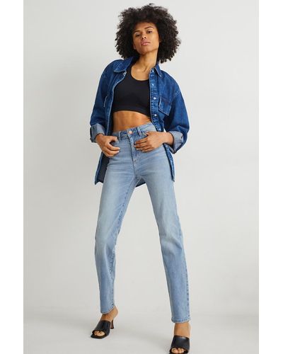C&A Straight jeans-high waist - Azul