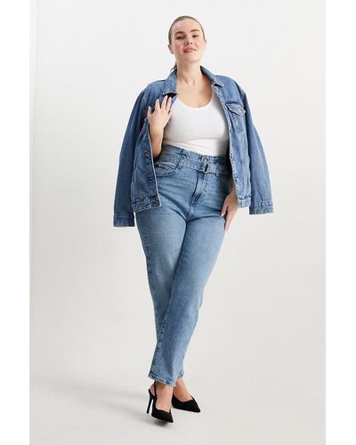 C&A Mom jeans con cinturón-high waist-LYCRA® - Azul