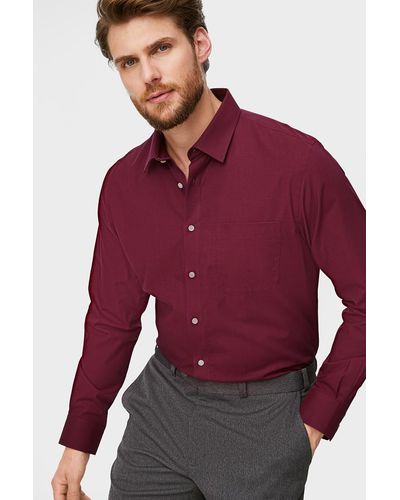 C&A Business-overhemd-regular Fit-kent-gemakkelijk Te Strijken - Rood