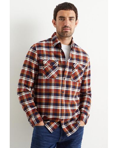 C&A Flanellen Overhemd-regular Fit-kent-geruit - Rood