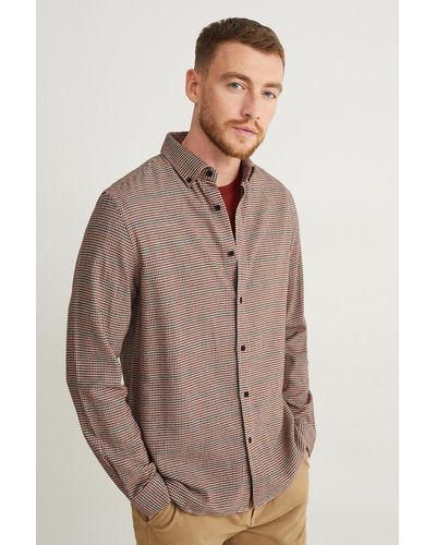 C&A Flanellen Overhemd-regular Fit-button Down-geruit - Bruin