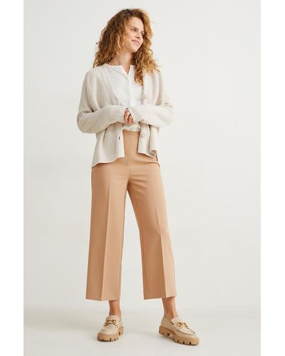 C&A Pantalon-high Waist-wide Leg - Naturel