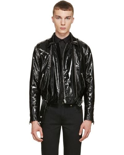 Saint Laurent Black Patent Leather Biker Jacket