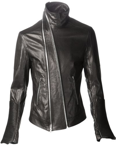 DGNAK12 High Collar Leather Jacket - Black