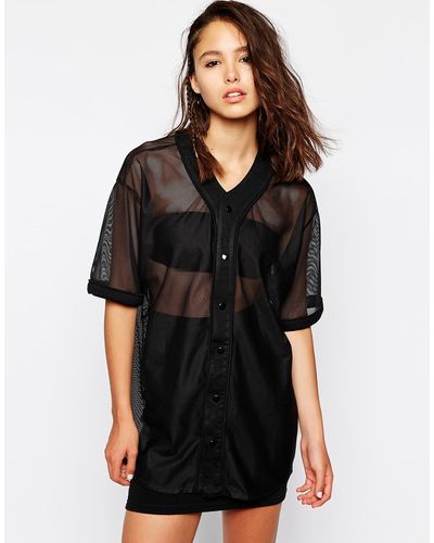 This Is A Love Song Sheer Mesh Baseball Button Up Jersey T-shirt - Black