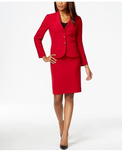 Tahari Three-button Shawl-collar Skirt Suit - Red