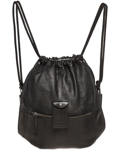 DIESEL Leather Drawstring Backpack - Black
