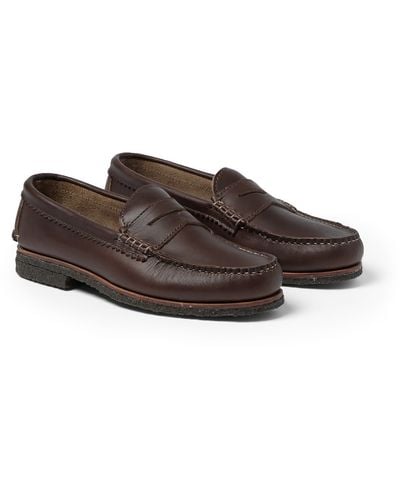 Quoddy Crepe-Sole Leather Penny Loafers - Brown