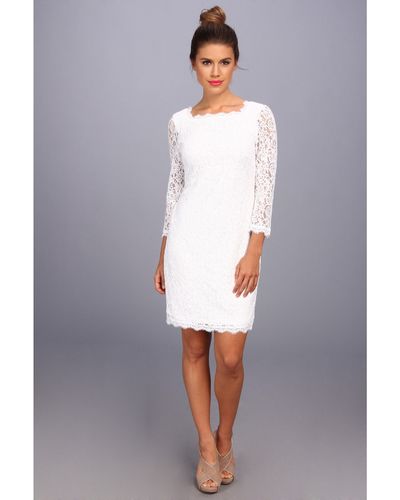 Adrianna Papell 3/4 Sleeve Lace Dress - White