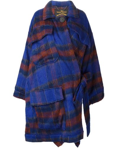 Vivienne Westwood Anglomania Asymmetric Plaid Coat - Blue