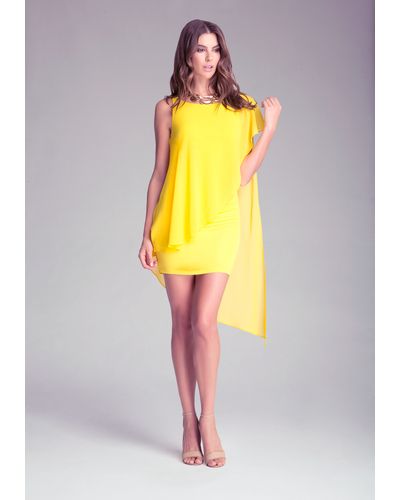 Bebe Asymmetric Drape Dress - Yellow